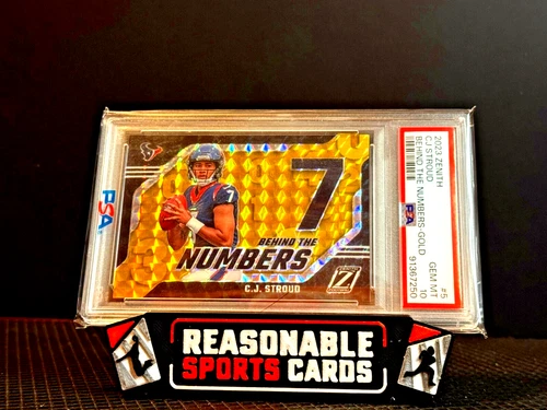 2023 Panini Zenith CJ STROUD Rookie BEHIND THE NUMBERS GOLD! 08/10 PSA 10!