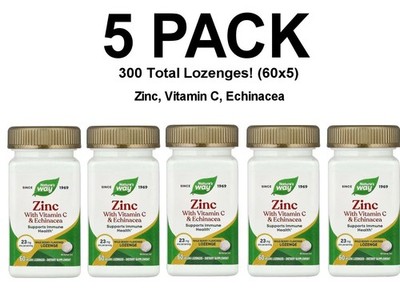 Nature's Way, Zinc Lozenges, 5 PACK, Wild Berry Flavored, 60 Vegan Lozenges each