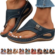 Womens Ladies Flip Flops Sandals Summer Open Toe Wedge Beach Mules Shoes Size