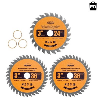 FOXBC 3 Inch Carbide Circular Saw Blade 24 Tooth, 36 Tooth for Wood, Yellow