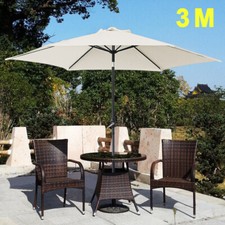 Aluminium 3M Large Round Garden Parasol Rattan Umbrella Patio Sun Shade Crank