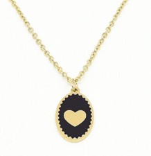 Women Gold Plated Titanium Stainless Steel Enamel Oval Heart necklace 18-20"