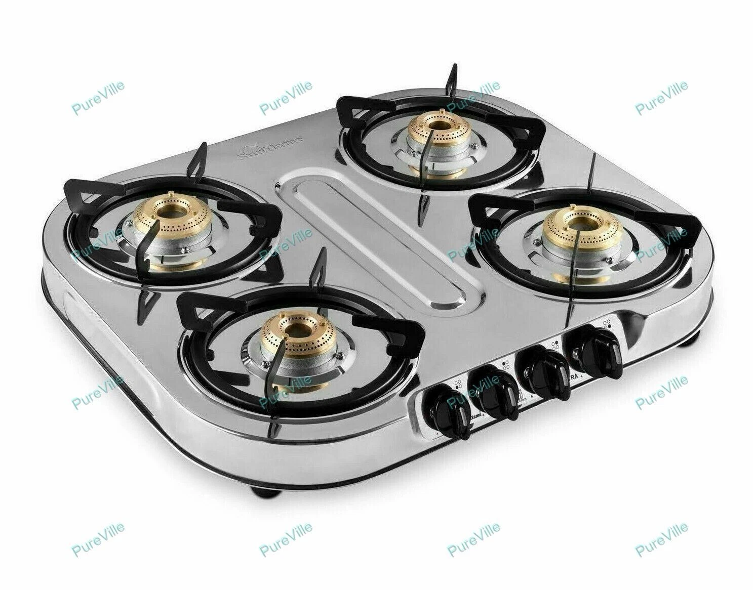 Sunflame 4 Burner Gas Stove 4B Stainless Steel Manual Ignition Silver Color