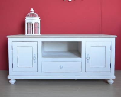 MOBILE PORTA TV SHABBY CHIC PROVENZALE FRANCESE LEGNO BIANCO
