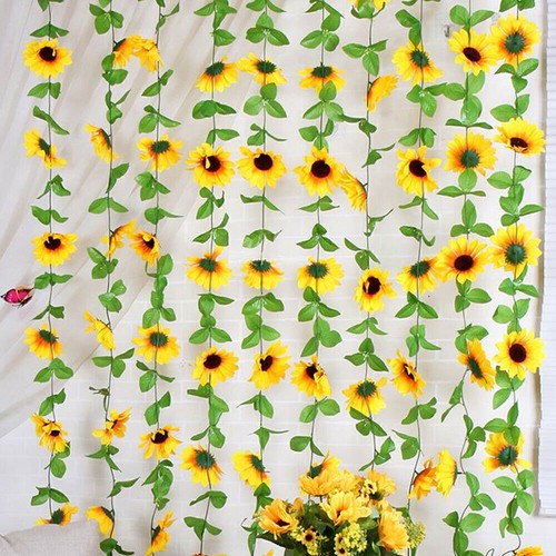 2.4M Fake Artificial Sunflower Flowers Garland Ivy Silk Leaf Plants Garden Home - Picture 11 of 12