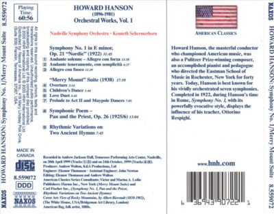 HOWARD HANSON: ORCHESTRAL WORKS, VOL. 1 NEW CD