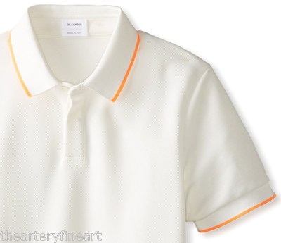 JIL SANDER Men's Short Sleeve Tipped Polo Shirt L White Italy Designer $360 NWT!