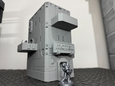 Futuristisches Hotel Motel Sci-Fi Gebäude Cyberpunk 28mm 32mm 3D gedruckt in grau