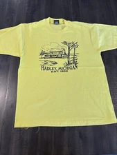 Vintage Screen Stars Made In USA Hadley Michigan Lapeer Yellow T Shirt XL