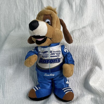 Aarons Racing Team Mascot Lucky Dog Stuffed Animal Puppy Advertising 10'' Tall