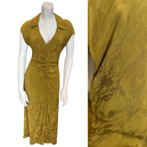 Zara Woman DRAPED JACQUARD MIDI DRESS VNeck Ruched Collared Shirt Bodycon Party - Bild 1 von 6