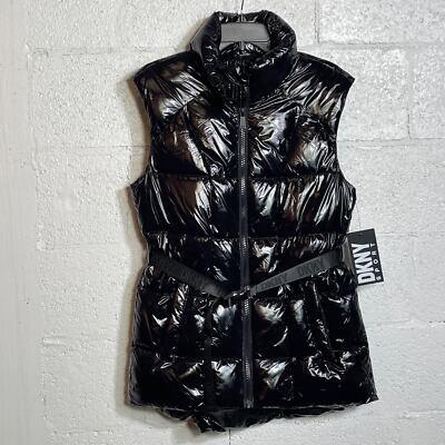 Dkny Sport Women's Puffer Zippered Vest with Removable Belt Black