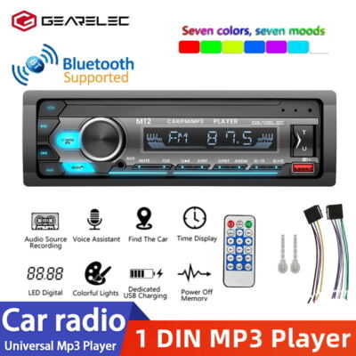 Single 1DIN Car Stereo Radio Bluetooth AUX RCA TF USB FM Car Location MP3 Player