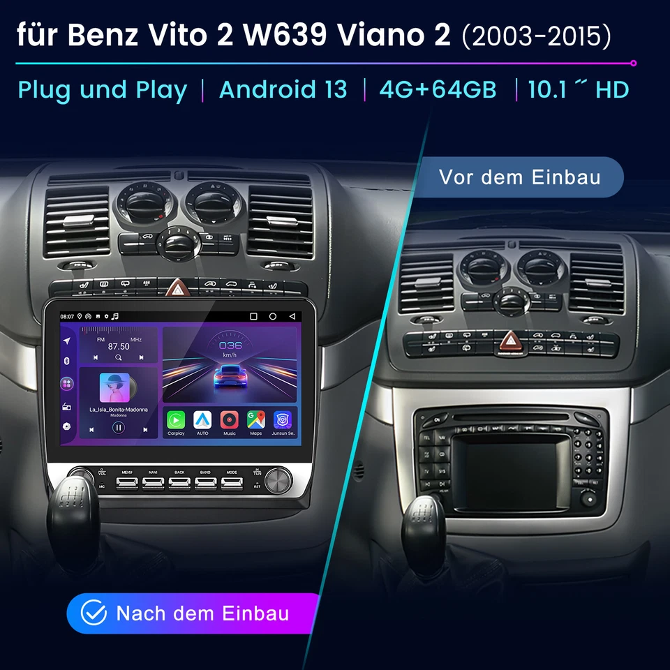 Für Benz Vito Viano W639 2003-2015 Android 13 Autoradio Carplay GPS Navi WIFI BT - Bild 2 von 4
