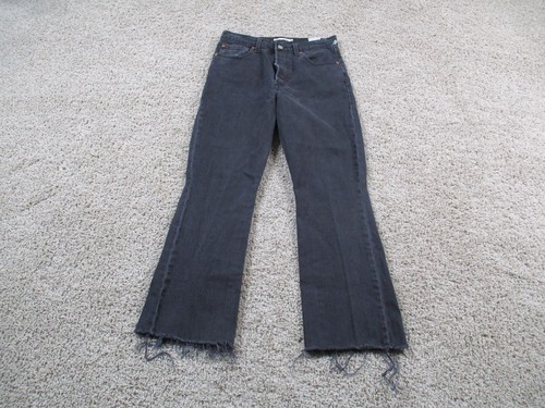 Levis Jeans Womens 30 Black Ribcage Boot Button Fly Fray Hem Denim Stretch