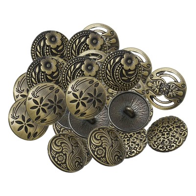 30Pcs Antique Bronze Farbe Blume Carving Schaft Tasten Dekorationen 17mm
