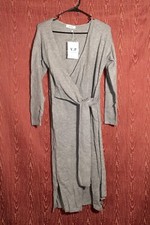 Y. P. GRAY WRAP V-NECK LONG SLEEVE LONG DRESS WOMEN'S
