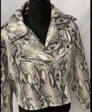 Jennifer Lopez Womens Black Cream Soft Faux Leather Moto Jacket Sz M Nwt
