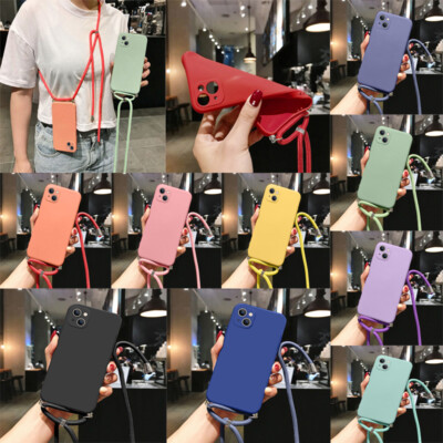 For iPhone 14 13 12 Pro Max 11 16 8 Liquid Silicone Cross Strap Soft Case Cover