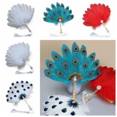 Handgefertigter Pfauenfeder-Fächer tragbar Hochzeit Tanzen Party Fan Fotografie Requisite