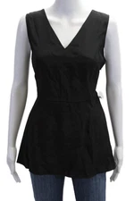 Lafayette 148 New York Women V-Neck Silk Sleeveless Tie Tank Black Size 8