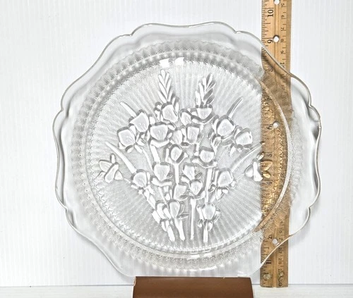 JEANETTE IRIS HERRINGBONE CLEAR GLASS 12" PLATTER NOT FROSTED