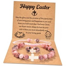 Easter Basket Stuffers, Cross Bracelet Ring Set Easter Gifts for Teens Pink