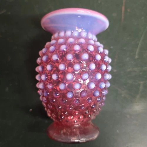 Vintage Fenton Cranberry Opalescent Hobnail Glass Vase