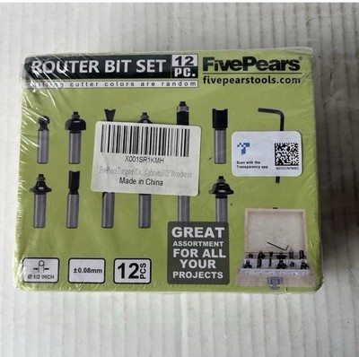 FivePears Tungsten Carbide Router Bits - 12 Piece Set With 1/2-Inch Shank Doors