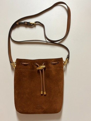 Jimmy Choo Bon Bon Bucket Bag Tan Gold Suede Crossbody Shoulder Bag Italy