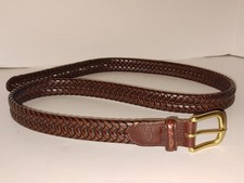 Fossil Braided Leather Belt Mens 42 Brass Buckle Brown Woven MB3040200