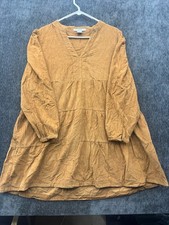 Lucky Brand Corduroy Dress Womens Large Camel Brown Tiered V-Neck Long Sleeve