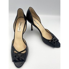 Jimmy Choo Lena Lizard Print Charcoal Leather Heels