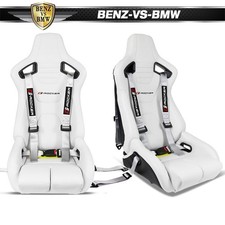 Universal Recline Bucket Racing Seat White Pu Dual Slider Buckle Style Belt X2 Universal Recline Bucket Racing Seat White Pu Dual Slider Buckle Style Belt X2