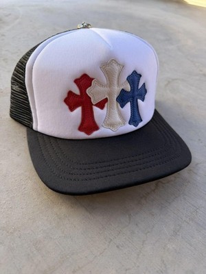 Chrome Hearts Black USA Triple Cross Patch Trucker Hat New | eBay