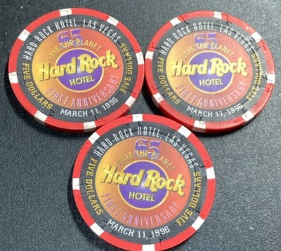 Hard Rock Las Vegas $5 Casino Chips- First Anniversary 3 Pack- Free Shipping