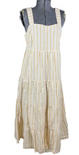 NWT Madewell Tiered Midi Dress Size 4 Yellow White Stripe Back Button