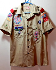 Boy Scouts of America BSA Tan Khaki Short Sleeved Shirt with Patches and Pin