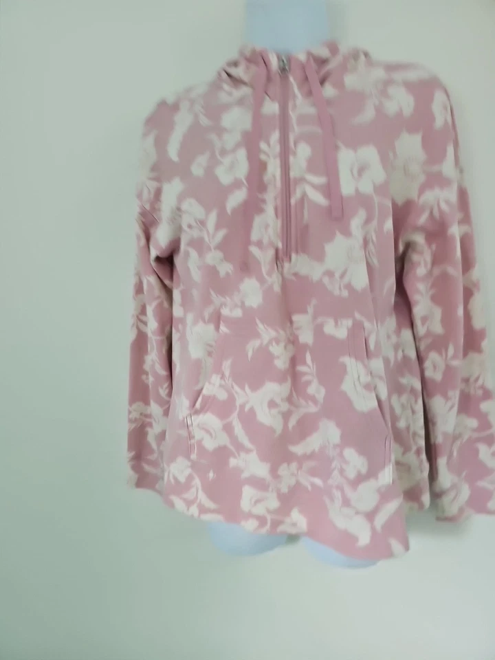 Croft & Barrow Rosa y Blanco Floral 1/2 Cremallera Sudadera con Capucha Pequeña Mediana L/Slv Foto 2 de 4