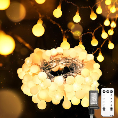 String Lights for Bedroom, 33Ft 100 Led Connectable Globe String Lights Indoor, 