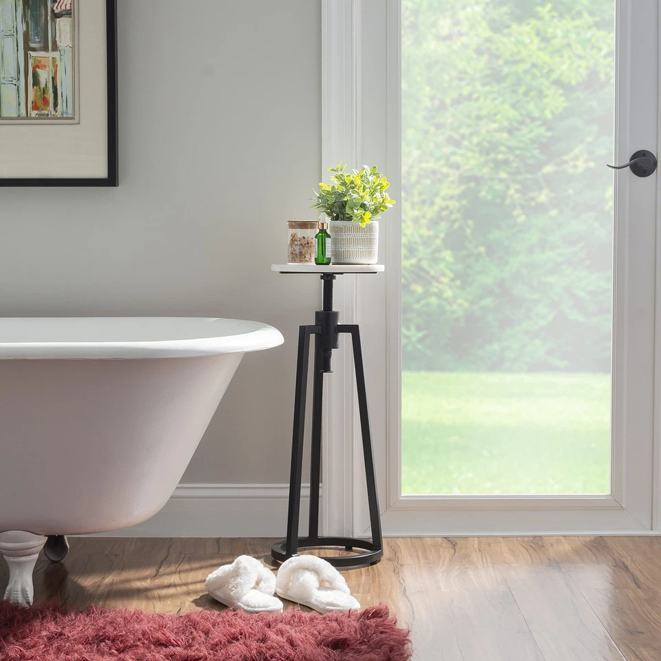 Muriel White Marble Top Drink Table with Industrial Style Black Metal Adjusta... - Image 4 of 4