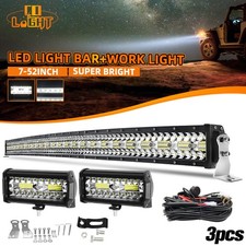 52'' LED Light Bar Spot Flood Combo Driving Offroad+2PC 7" LED Work Lights+Wire