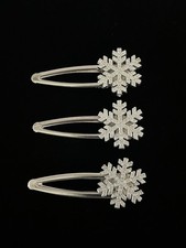 Silver Tone Snowflake Sparkling Hair Barrette Clip Lot of 3