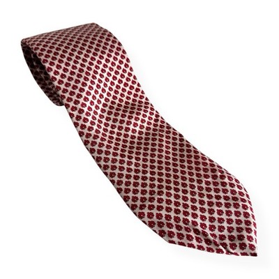 Alfred Dunhill London Seidenkrawatte Rot Creme Geometrisches Blumenmuster Made in Italy