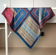 Horse Chain Print Twill Silk Mulberry Double Face Scarf 65X65cm Squre Bandana