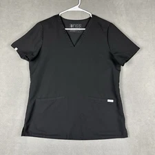 FIGS Scrub Top Womens Medium Black Pockets Stretch Technical Collection EUC