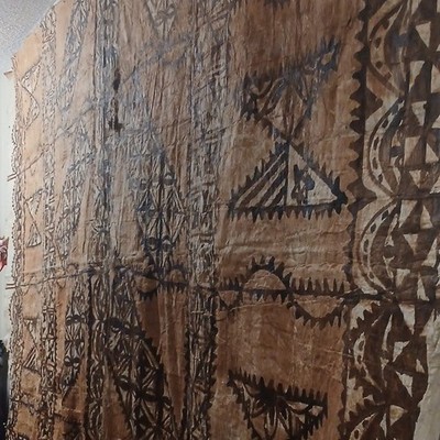 Pacific Islands Handmade Tapa Cloth with Geometric Designs Decorative Textile