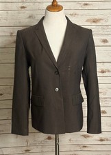 Ann Taylor brown pinstriped wool-blend single-breasted blazer 12P dark academia