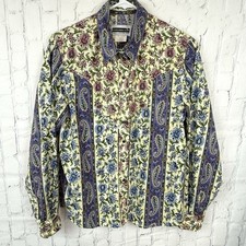 Vtg Panhandle Slim Shirt Womens Medium Paisley Floral Pearl Snap Western Rodeo