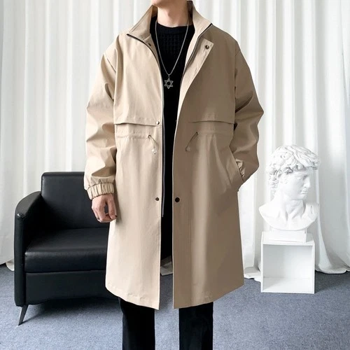 Men's Casual Trench Coat Solid Color Mid-Length Autumn Windbreaker Jacket - product listing photo